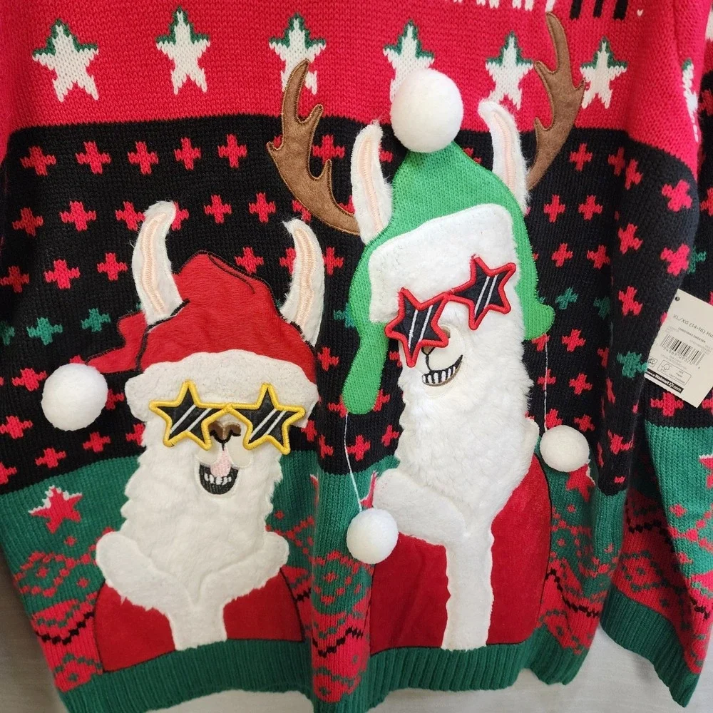 Holiday Time Boys XL 14-16 Husky Christmas Sweater Llama FaLaLaLaLlama Red Green